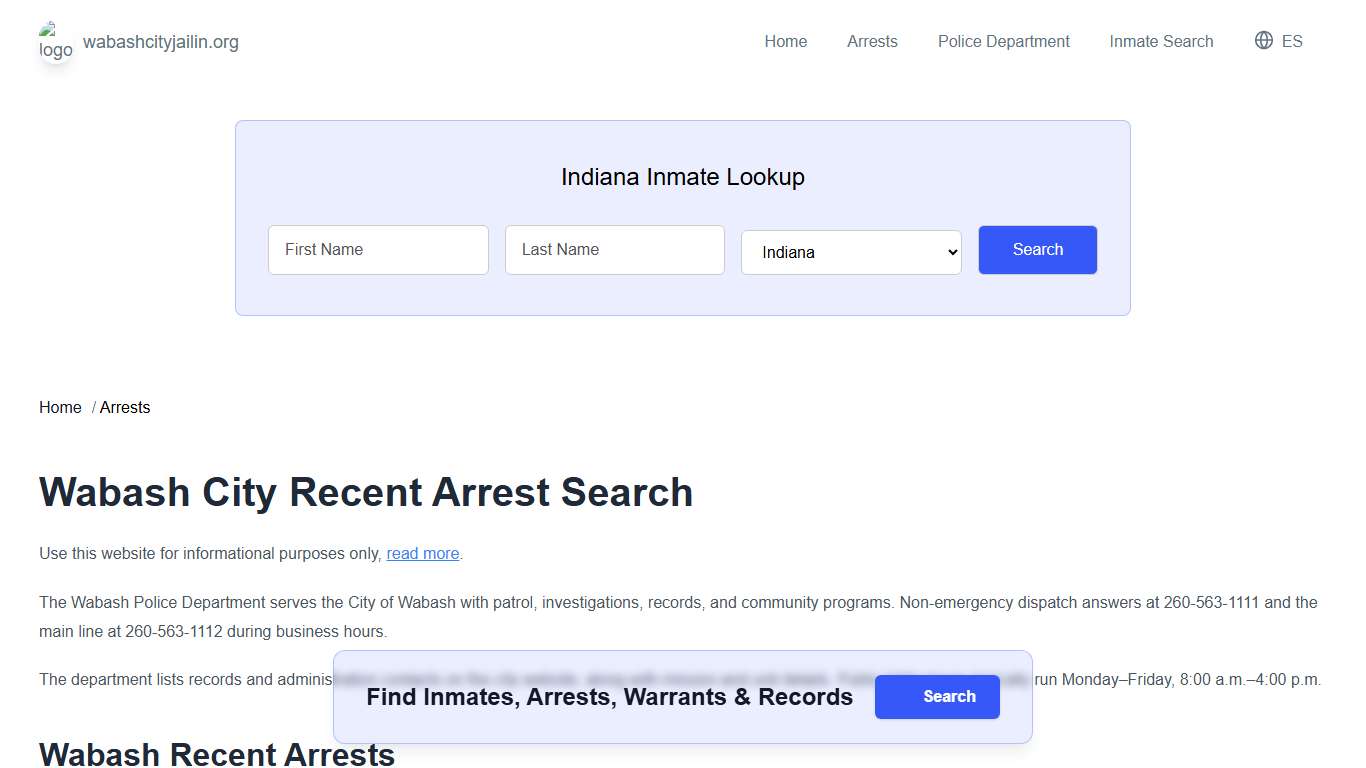 Wabash, IN Arrests, Active Warrants Lookup