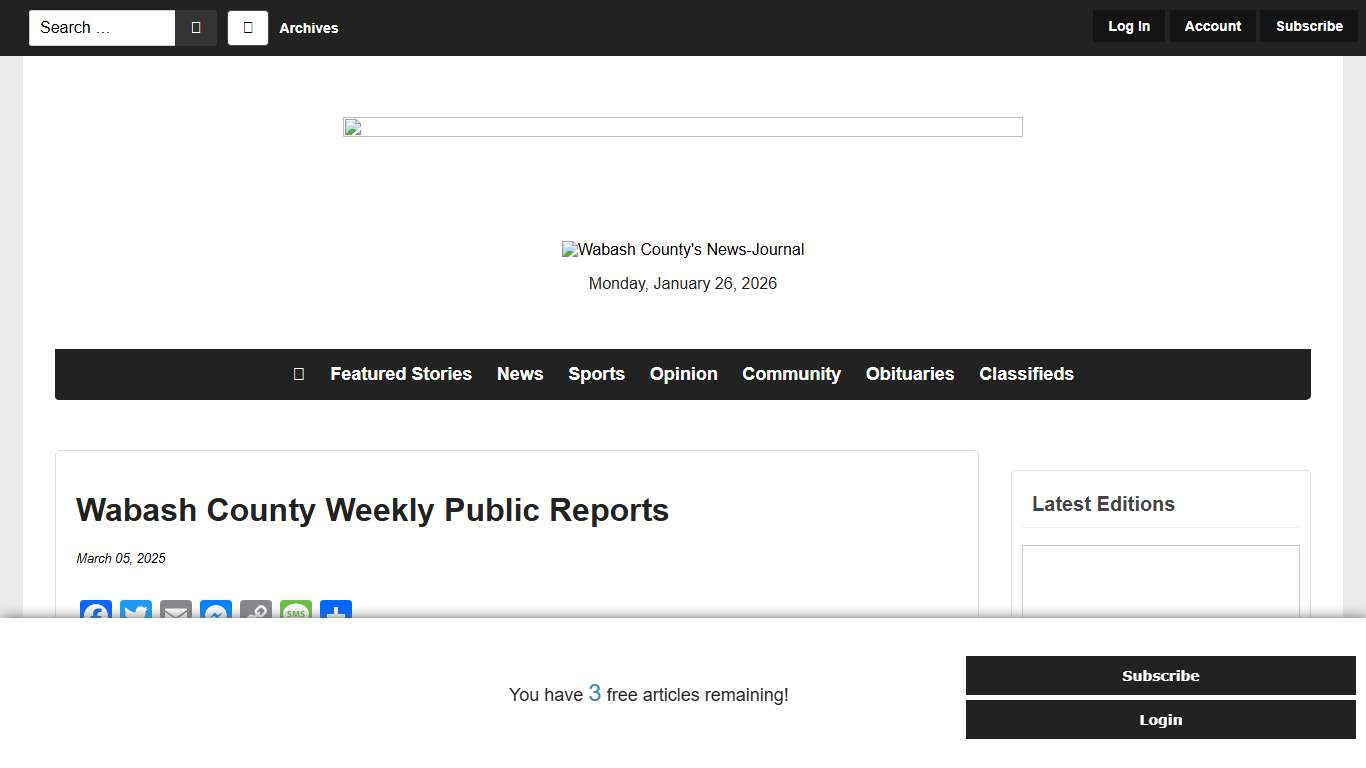 Wabash County Weekly Public Reports - Wabash County's News-Journal